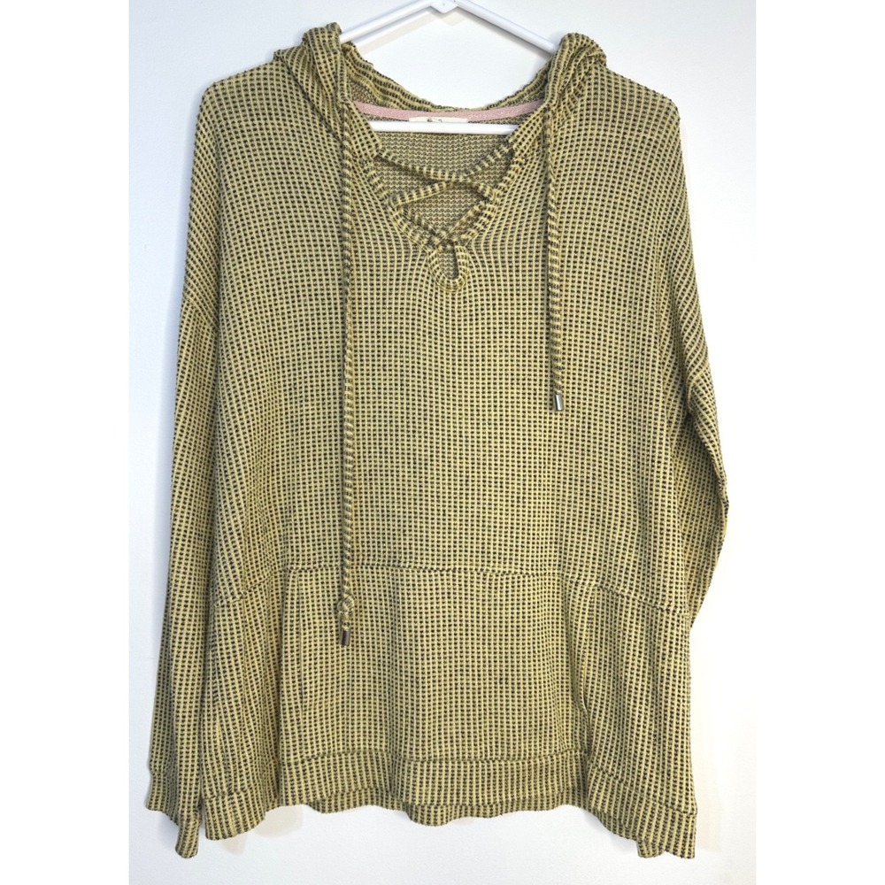 Peyton Primrose Hoodie Womens Lrg  Mustard Yellow Excellent Lace Up Thermal Boho